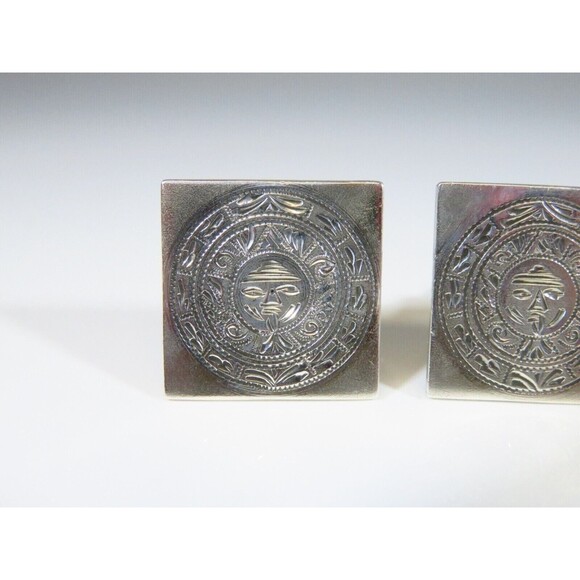 Vintage Mayan Calendar Sterling Silver Cufflink Set by Horacio De La Parra - 20m - Picture 2 of 9